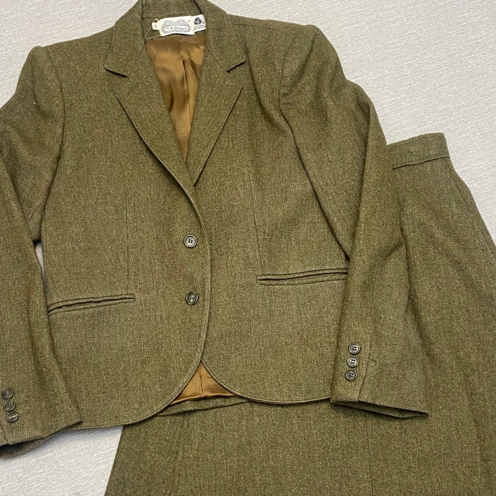 Sage Green Wool Jacket and Skirt Suit